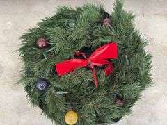 Pre-Lit Holiday Wreath with Ornaments and Light Cables