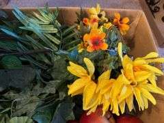 Box Lot of Assorted Artificial Flowers, Fruits and Greenery