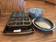 Cookie sheets, muffin tins, angel food cake pan, round cake pans