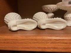 Collection of Milk Glass Vases, Bowls, Booties, Mugs and Candlestick Holders