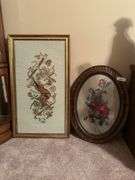 Framed Needlepoint Art - Musical Instrument and Floral