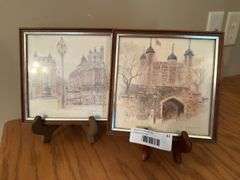 Framed Watercolor Prints - London Street Scene & Tower of London