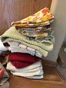 Kitchen towels, hot pads, plastic racks