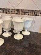 Set of 8 White Milk Glass Goblets with Grape Design