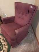 Upholstered Rocker Recliner with Needlepoint Accent Rug