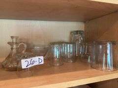 Juice glasses, vinegar cruet