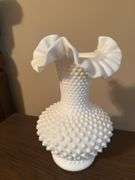 Fenton White Milk Glass Hobnail Vases and Pitcher - Set of 3