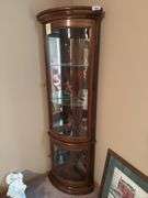 Wood Corner Display Cabinet with Glass Shelves