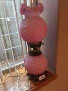 Pink Floral Glass Lamp with Metal Base
