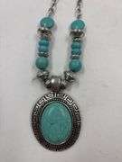 Lot of 2 Fashion Necklaces: Turquoise Oval & Cross Pendant
