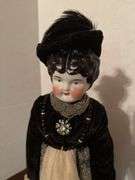 Victorian Era China Head Doll with Feathered Hat