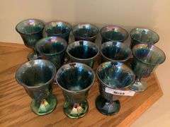 Set of Twelve Carnival Glass Goblets with Grape Design