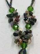 Green Stone and Glass Teardrop Necklace