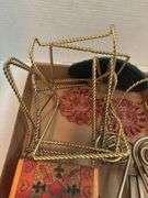 Mixed Lot: Decorative Wire Stands, Coasters, and Small Wooden Box