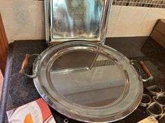 Assorted Silver Plated Serving Pieces: Trays, Spoons, Cake Server and Napkin Rings