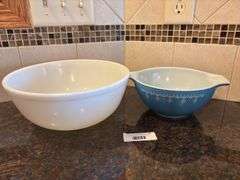 Two Pyrex Mixing Bowls - White and Blue
