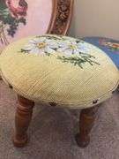 Framed Needlepoint Floral Art and Footstools