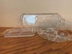 Set of Three Clear Glass Serving Dishes