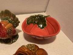 Ceramic Fall Harvest Decor Lot - Teapots, Pumpkins, Turkey, and Apple Bowl