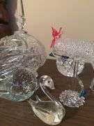 Collection of Crystal Glass Figurines and Covered Dish