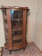 Oak Curved Glass Display Cabinet, 35x17x61