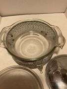 Vintage-Style Glass Casserole Dish with Ornate Metal Holder and Lids