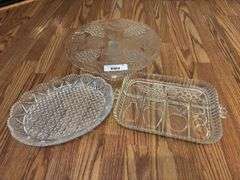 Pressed Glass Serving Set - Cake Stand and Trays