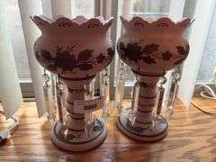 Pair of Floral Decorated Vanity Lamps with Crystals
