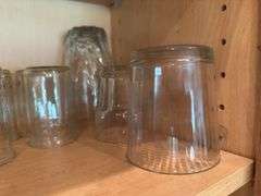 Juice glasses, vinegar cruet
