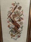 Framed Needlepoint Art - Musical Instrument and Floral