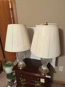 Pair of Decorative Glass Lamps with Pleated Shades