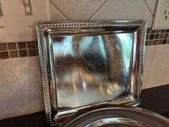 Assorted Silver Plated Serving Pieces: Trays, Spoons, Cake Server and Napkin Rings