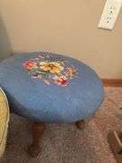 Framed Needlepoint Floral Art and Footstools