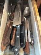 Silverware, measuring spoons, knives