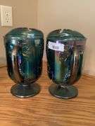 Pair of Carnival Glass Pitchers with Grape Motif