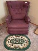 Upholstered Rocker Recliner with Needlepoint Accent Rug