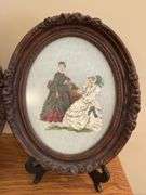 Pair of Oval Framed Needlepoint Pictures - Victorian Ladies