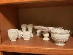Collection of Milk Glass Vases, Bowls, Booties, Mugs and Candlestick Holders