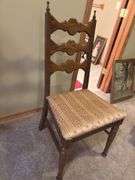 Ornate Wood Ladder Back Chair with Patterned Seat