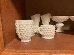Collection of Milk Glass Vases, Bowls, Booties, Mugs and Candlestick Holders