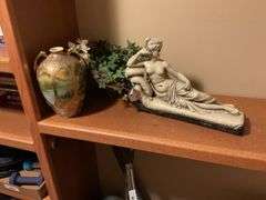 Decorative Art Lot: Figurine, Vase, and Decorative Flowers