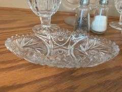 Pressed Glass Collection: Centerpiece, Candlestick, Salt & Pepper Shakers, and Dishes