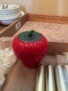 Box Lot: Candles, Strawberry Jar, and Small Pitcher