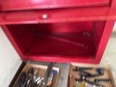 Popular Mechanics Red Rolling Tool Chest, Top: 12x26x22; Bottom: 18x27x32