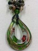 Green Stone and Glass Teardrop Necklace
