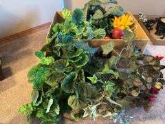 Box Lot of Assorted Artificial Flowers, Fruits and Greenery