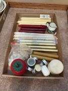 Box Lot: Candles, Strawberry Jar, and Small Pitcher
