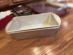 Pyrex, baking dishes, metal loaf pans