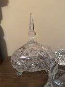 Collection of Crystal Glass Figurines and Covered Dish