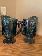 Pair of Carnival Glass Pitchers with Grape Motif